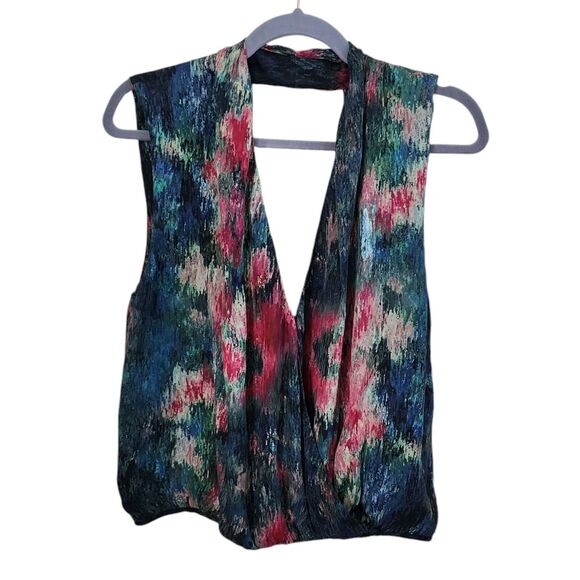 Haute Hippie Tops - HAUTE HIPPIE 100% Silk Wrap Blouse Abstract Floral Multi HH Tank Women's S $179